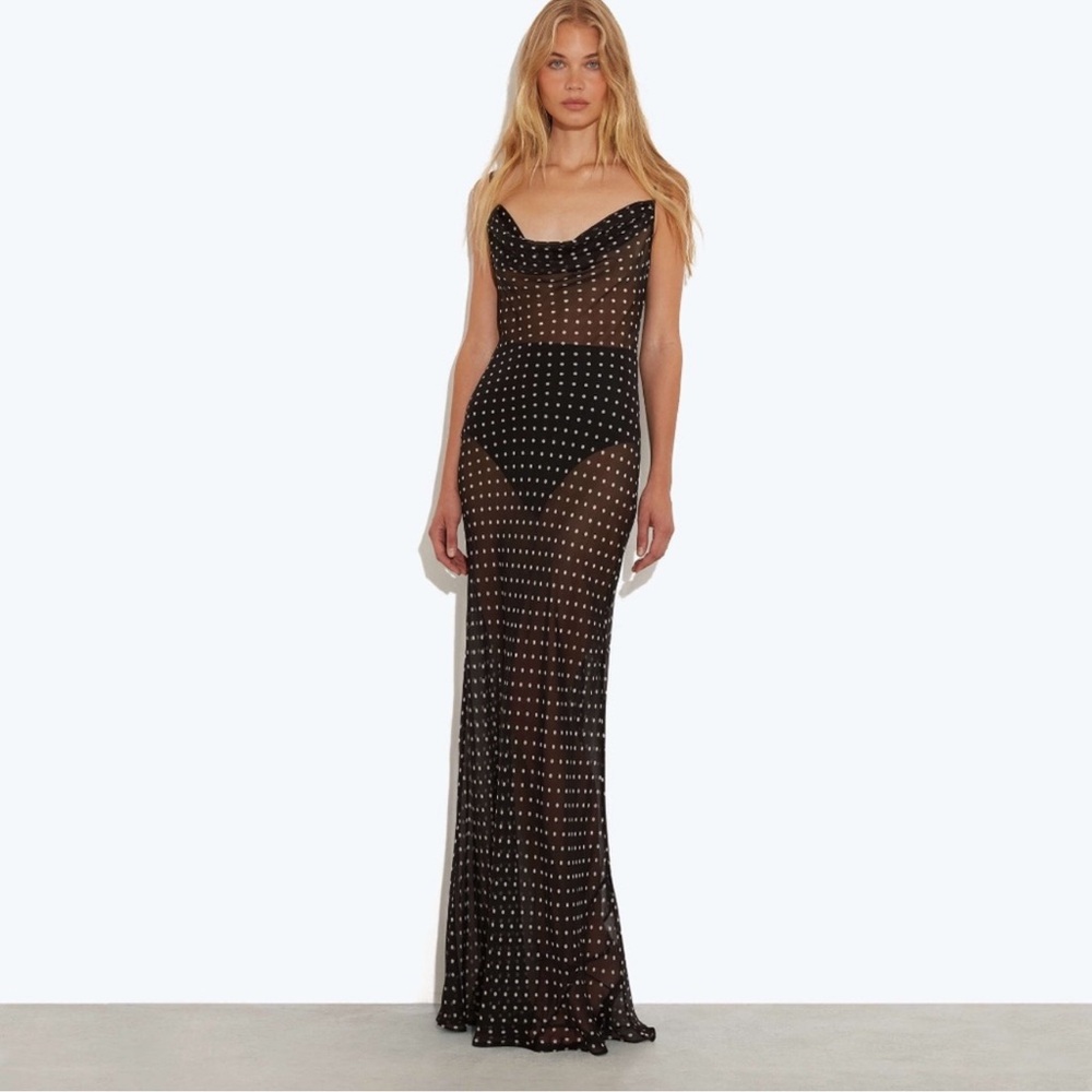 Rat & Boa GISELE AXI MAXI SILK DRESS Black and‎ White Polka Dot size 2XS
